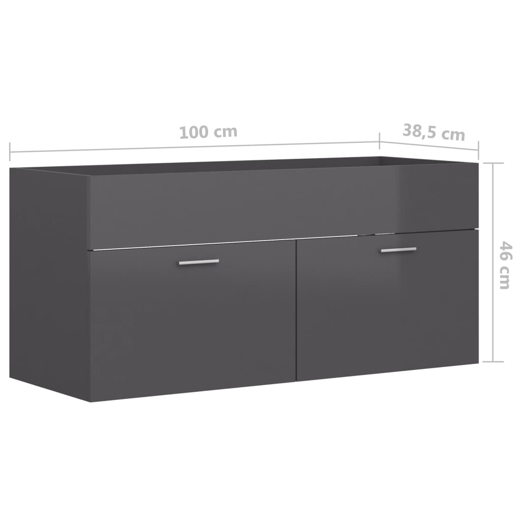 vidaXL Armário lavatório 100x38,5x46cm contrapl. cinzento brilhante