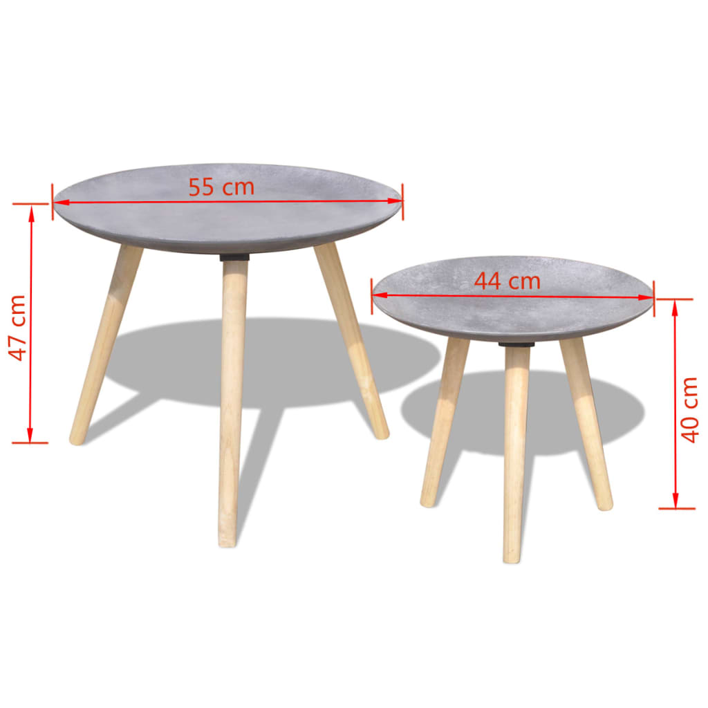 vidaXL Conjunto mesa apoio/café, 2 pcs, 55 cm & 44 cm, cinzento betão