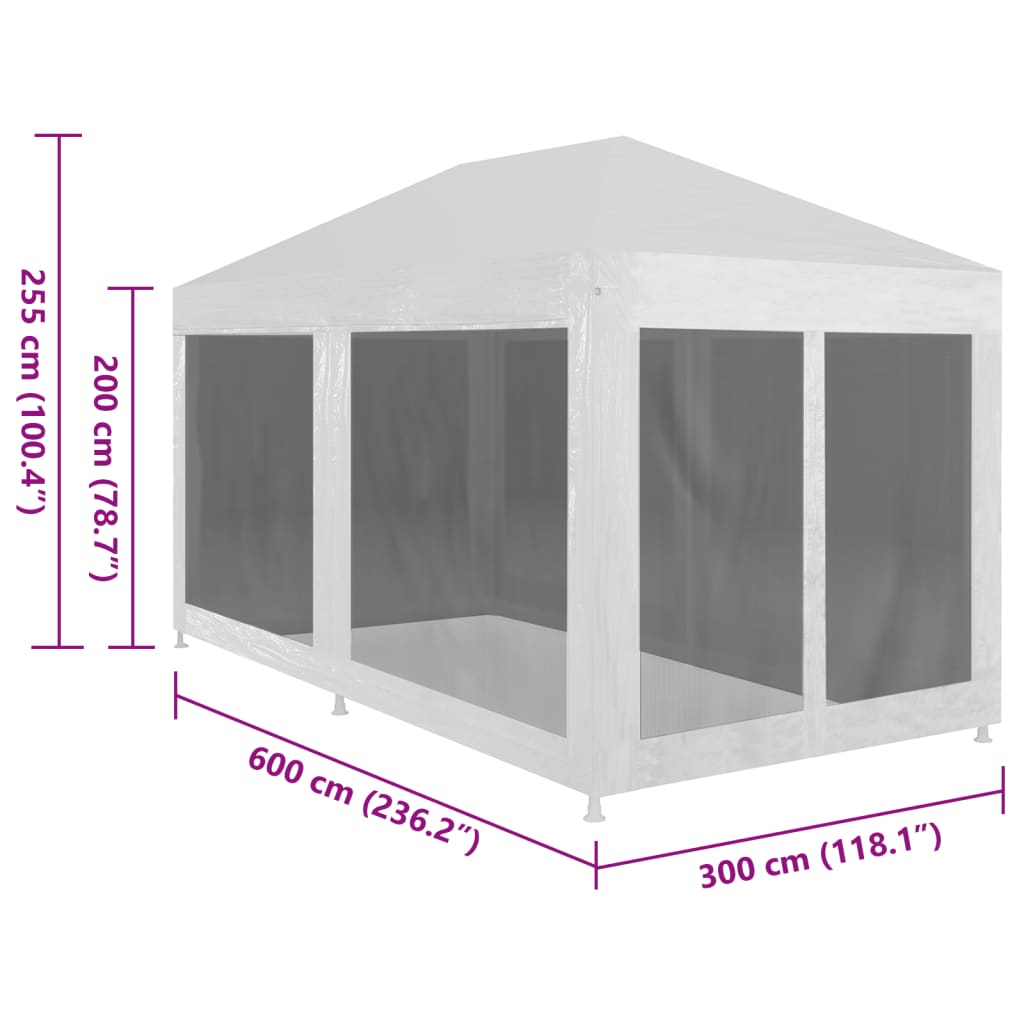 vidaXL Tenda para festas com 6 paredes laterais em rede 6x3 m