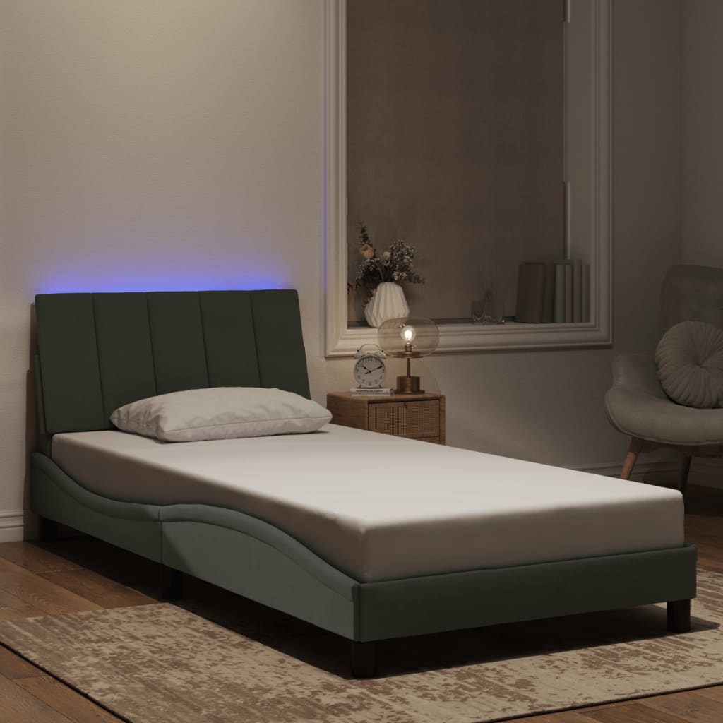 vidaXL Estrutura de cama c/ luzes LED 100x200 cm veludo cinzento-claro