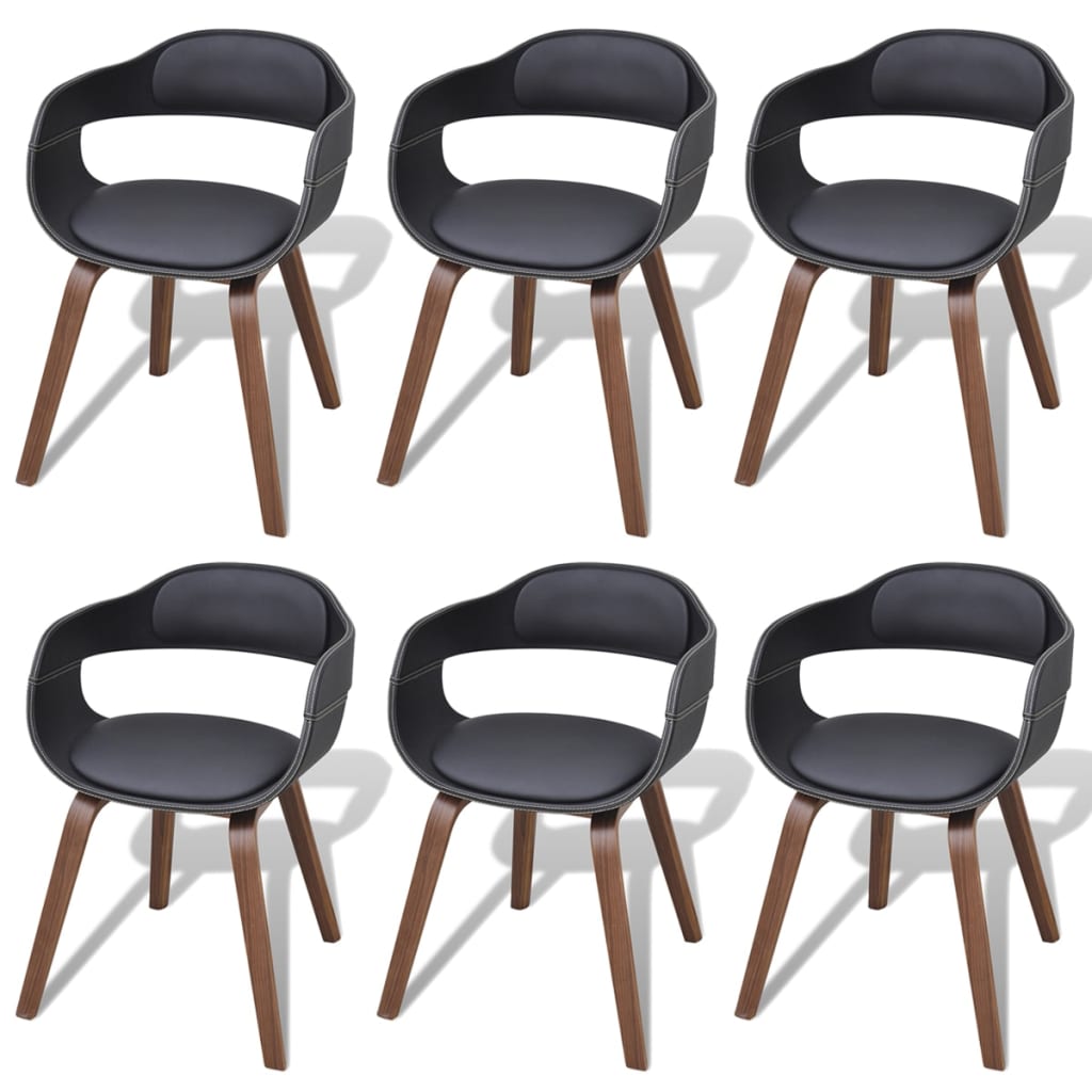 vidaXL Cadeiras jantar 6 pcs madeira curvada e couro artificial preto