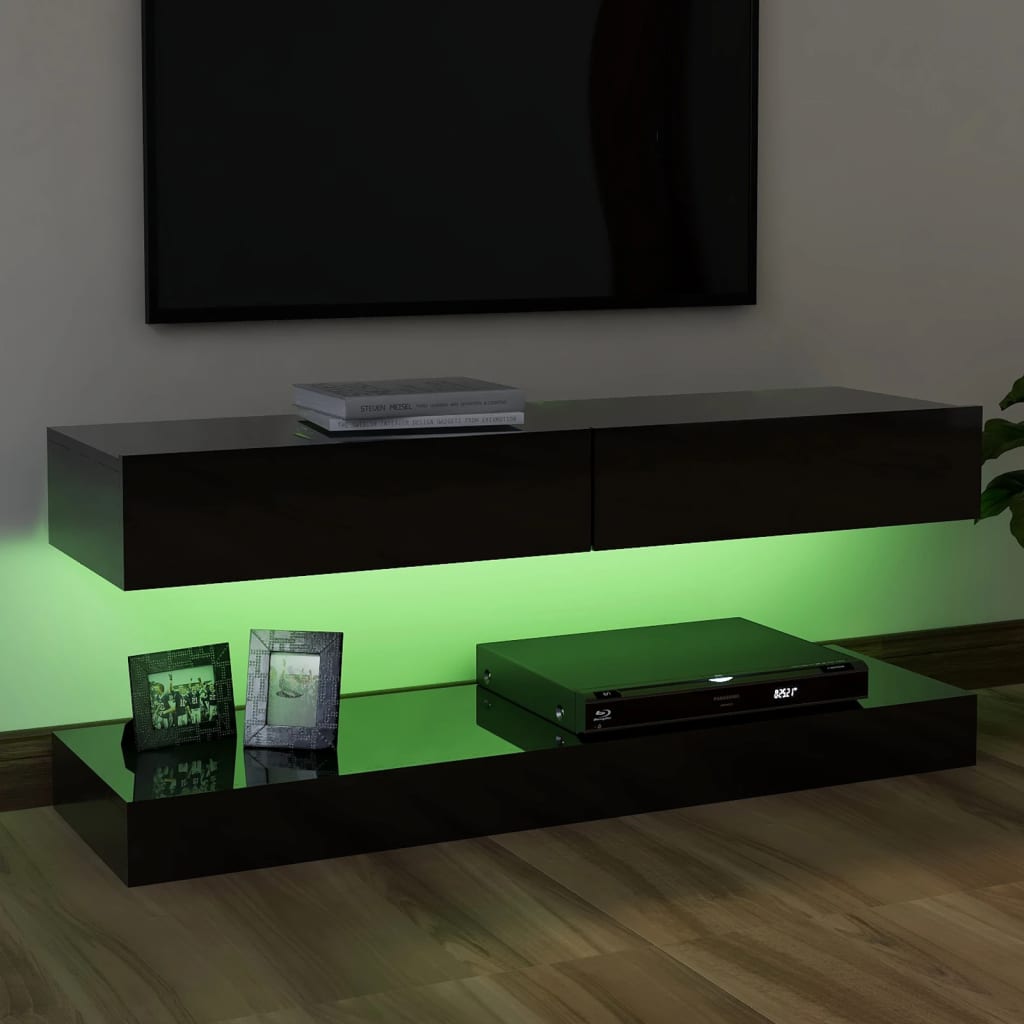 vidaXL Móvel de TV com luzes LED 120x35 cm preto brilhante
