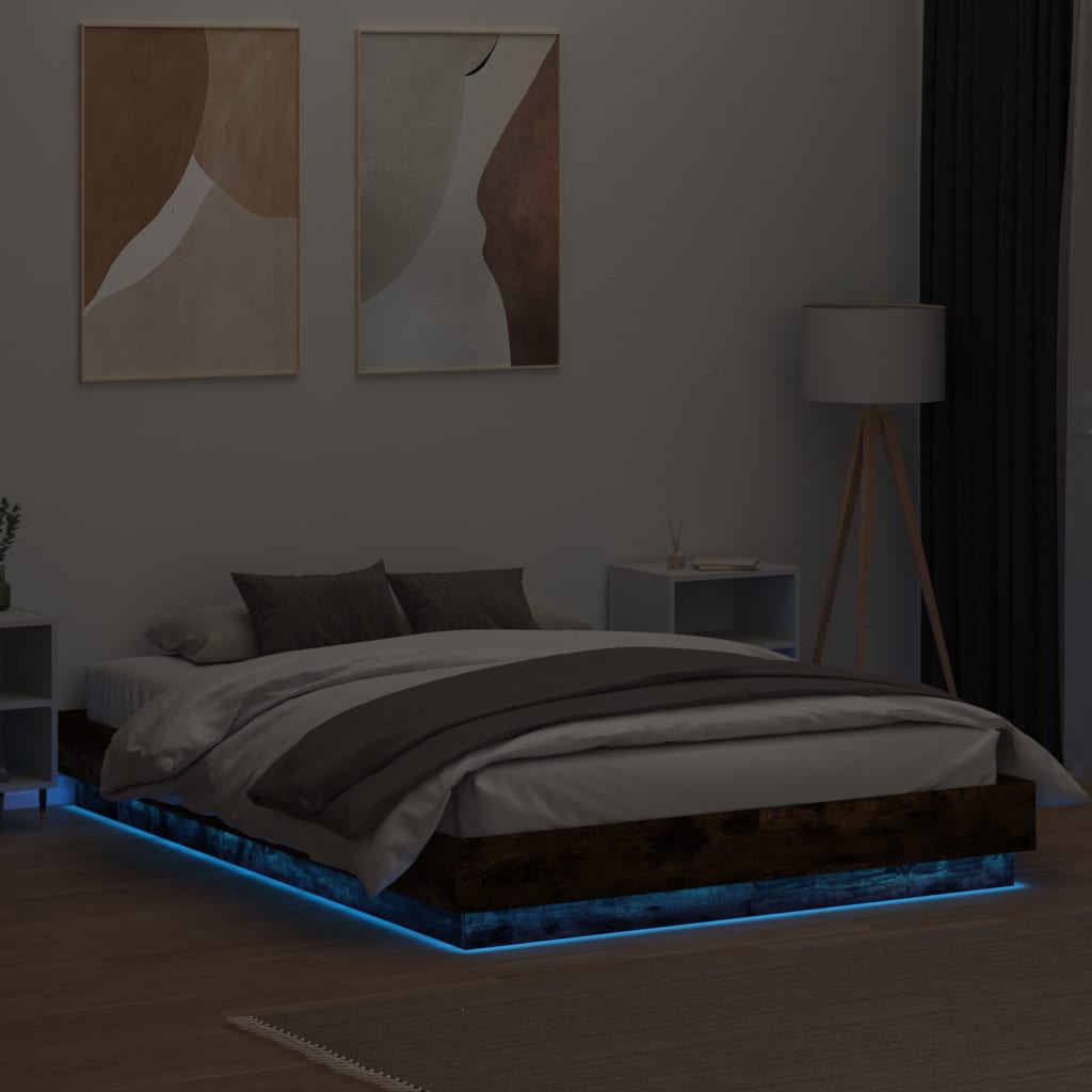 vidaXL Estrutura de cama com luzes LED 140x200 cm carvalho fumado