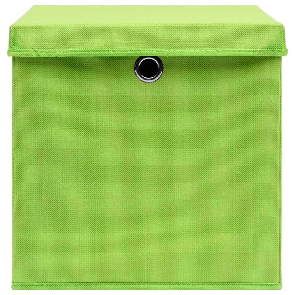 vidaXL Caixas de arrumação com tampas 4 pcs 32x32x32 cm tecido verde