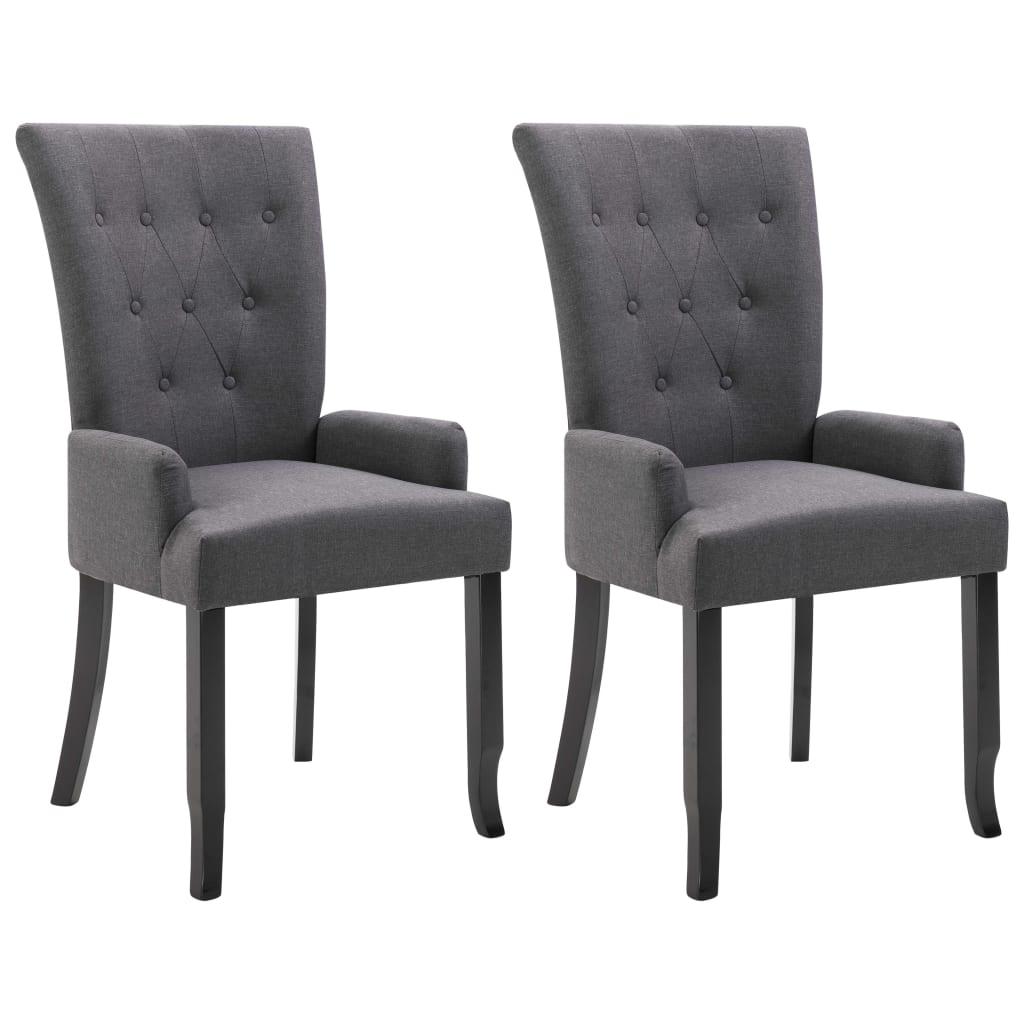 vidaXL Cadeiras jantar c/ apoio de braços 2 pcs tecido cinzento-escuro