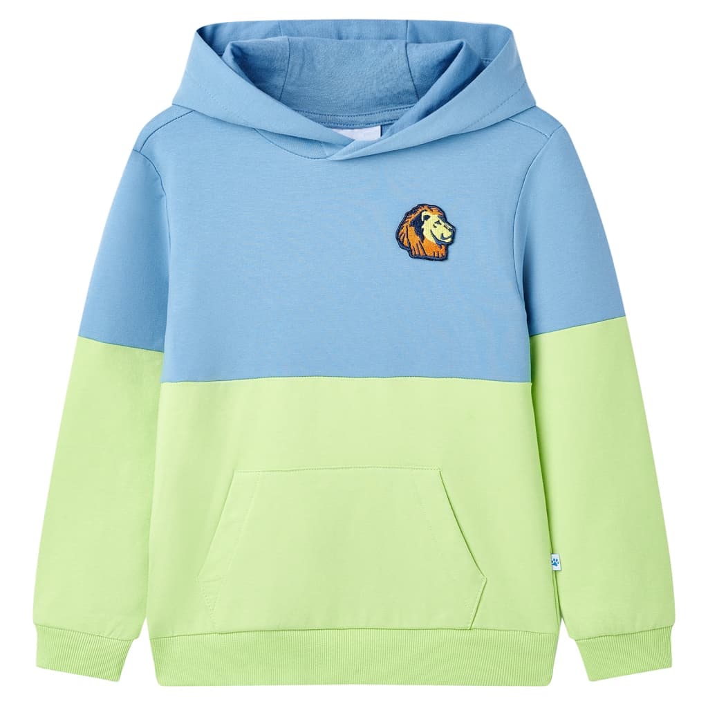 Sweatshirt para criança com capuz azul e amarelo-claro 92