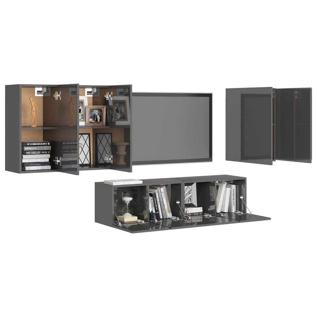 vidaXL 6 pcs conjunto de móveis de TV contraplacado cinzento brilhante