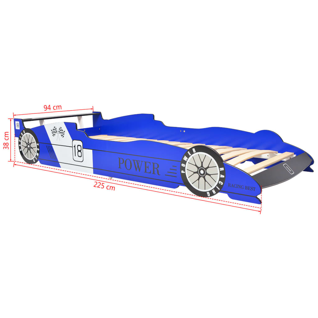 vidaXL Cama carro de corrida para crianças 90x200 cm azul