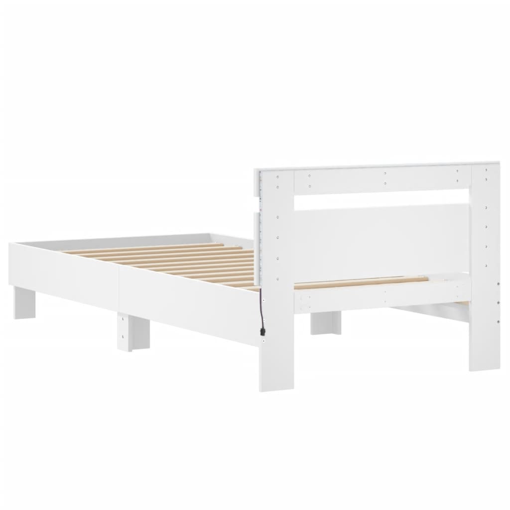 vidaXL Estrutura de cama com cabeceira e luzes LED 75x190 cm branco