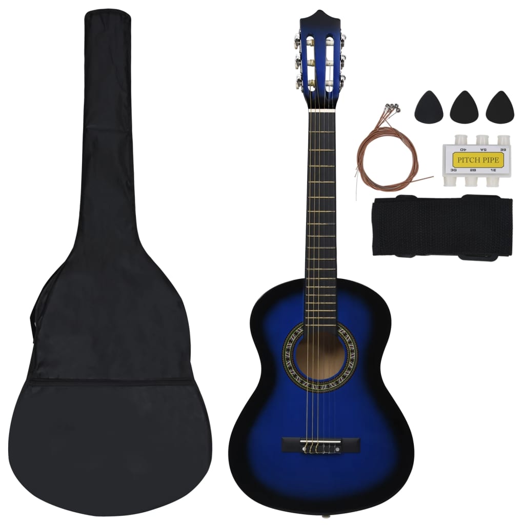 vidaXL 8 pcs conjunto guitarra clássica iniciantes 1/2 34" azul