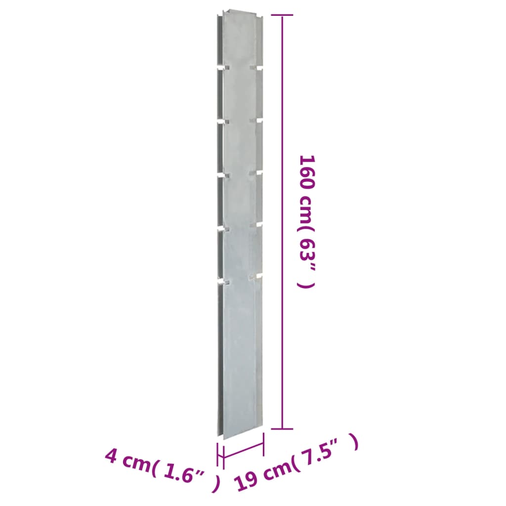 vidaXL Poste de vedação gabião 160 cm aço galvanizado prateado