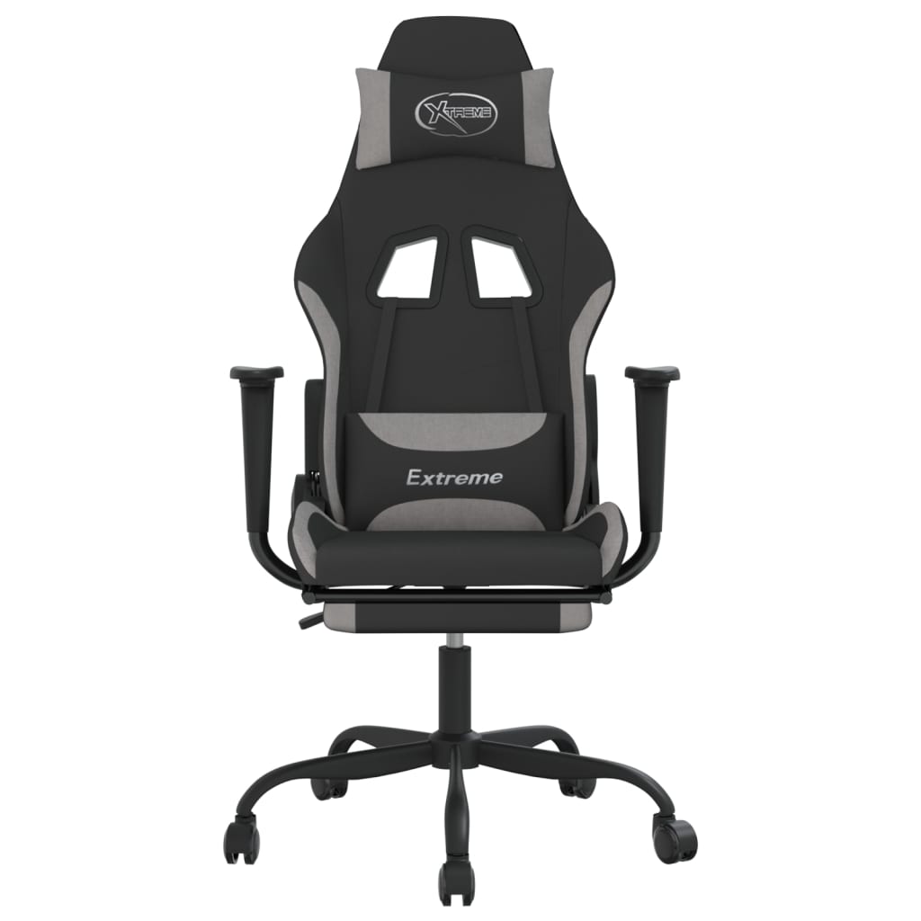 vidaxL Cadeira gaming com apoio de pés tecido preto e cinzento-claro