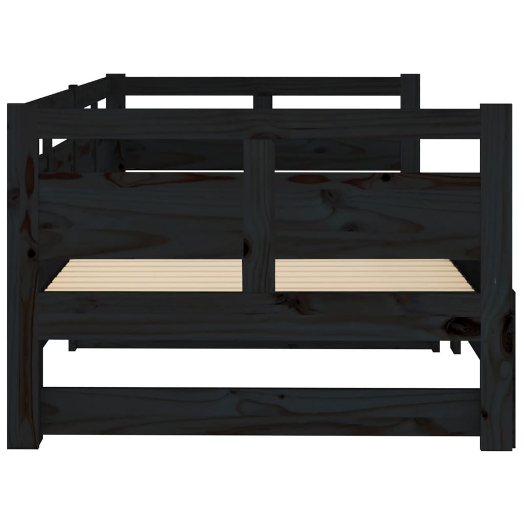vidaXL Sofá-cama de puxar pinho maciço preto 2x(80x200) cm