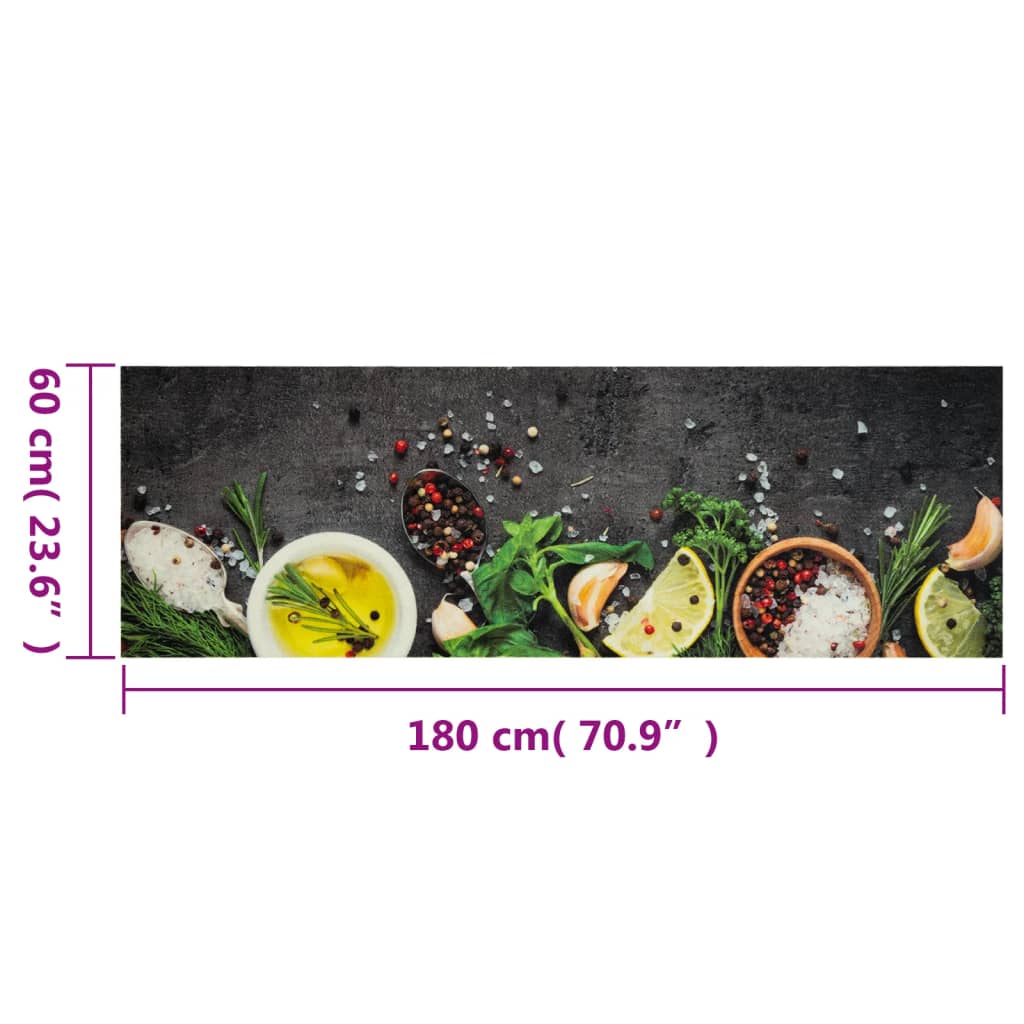 vidaXL Tapete de cozinha lavável 60x180 cm veludo padrão especiarias