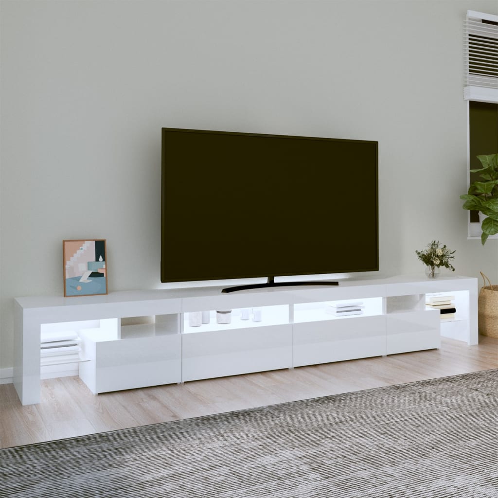 vidaXL Móvel de TV com luzes LED 260x36,5x40 cm branco brilhante