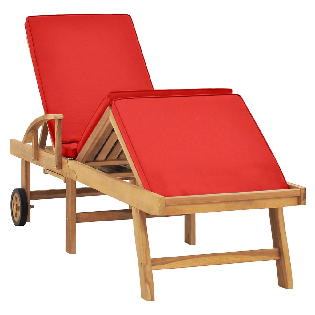vidaXL Espreguiçadeira com almofadão madeira teca maciça vermelho