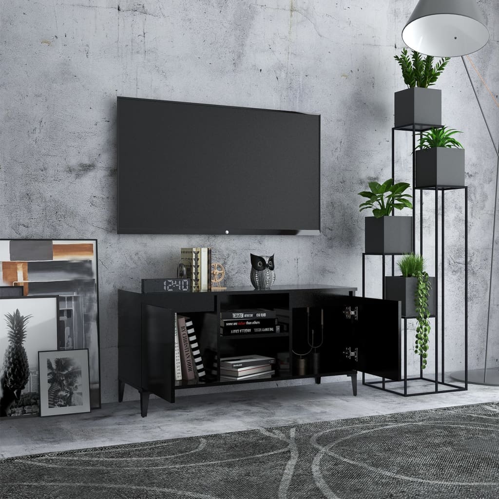 vidaXL Móvel de TV com pernas em metal 103,5x35x50 cm preto