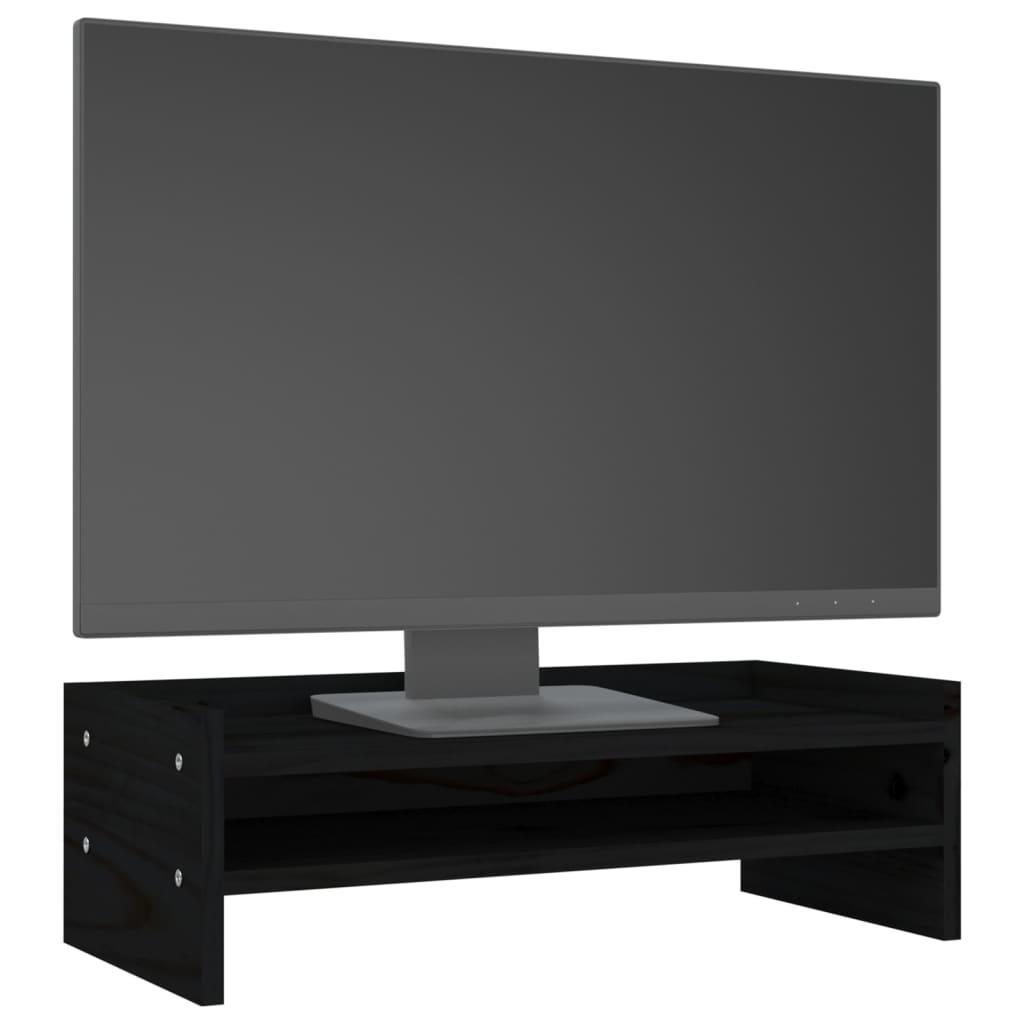 vidaXL Suporte para monitor 50x24x16 cm madeira de pinho maciça preto