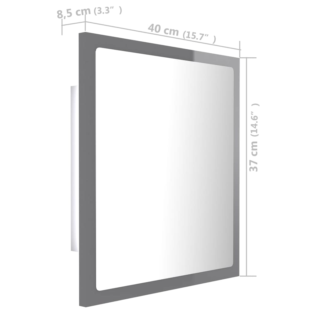 vidaXL Espelho casa banho c/ LED 40x8,5x37 cm acrílico cinza brilhante