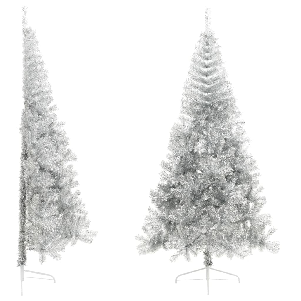 vidaXL Meia árvore de Natal artificial com suporte 240 cm PET prateado