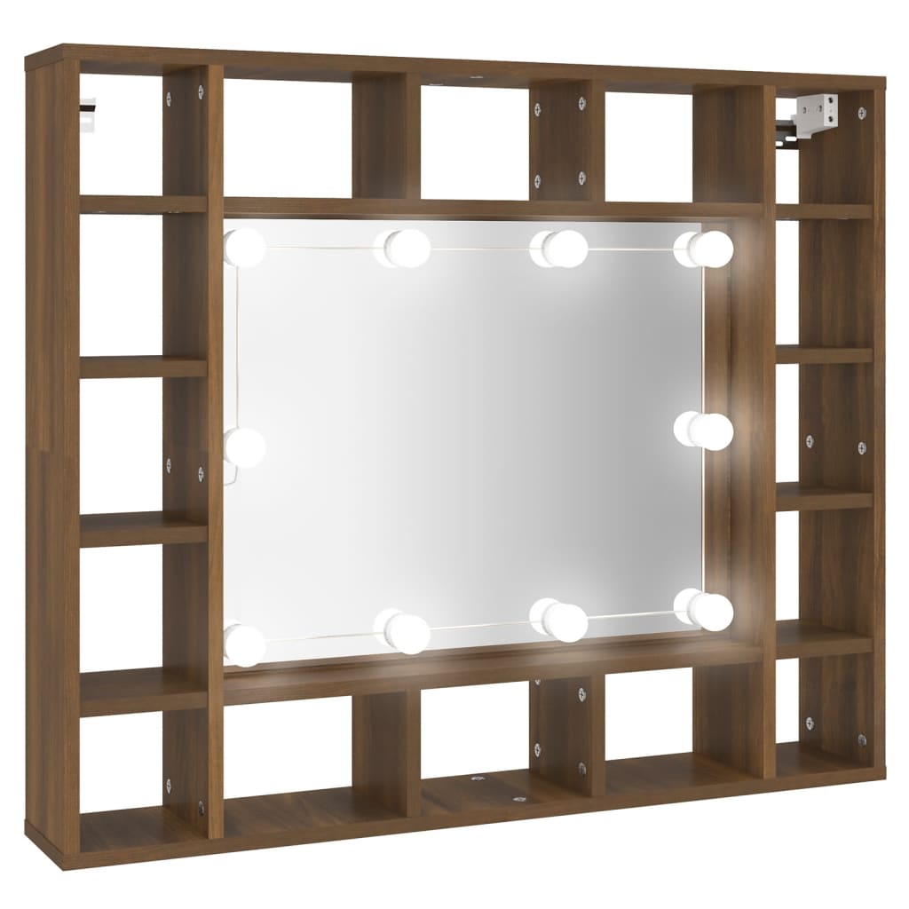 vidaXL Armário espelhado com LED 91x15x76,5 cm carvalho castanho