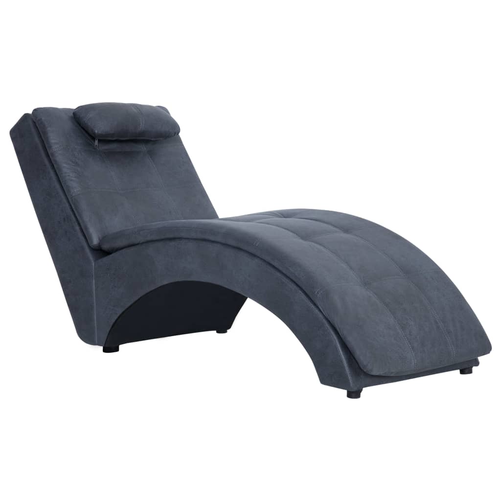vidaXL Chaise longue com almofada camurça artificial cinzento