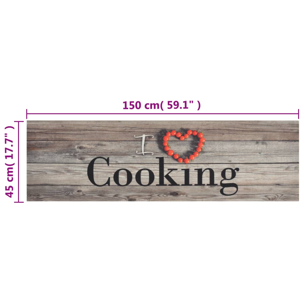 vidaXL Tapete de cozinha lavável 45x150 cm veludo padrão cooking cinza