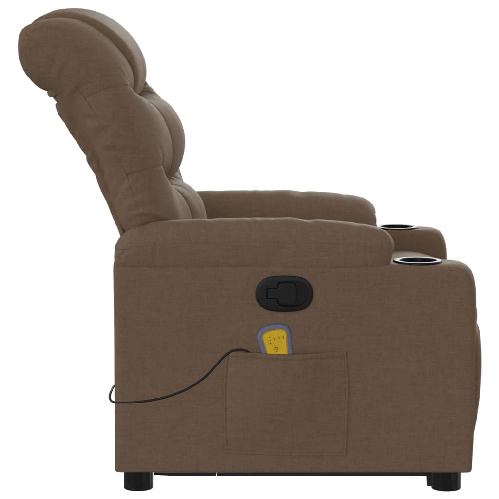 vidaXL Poltrona reclinável massagens tecido castanho