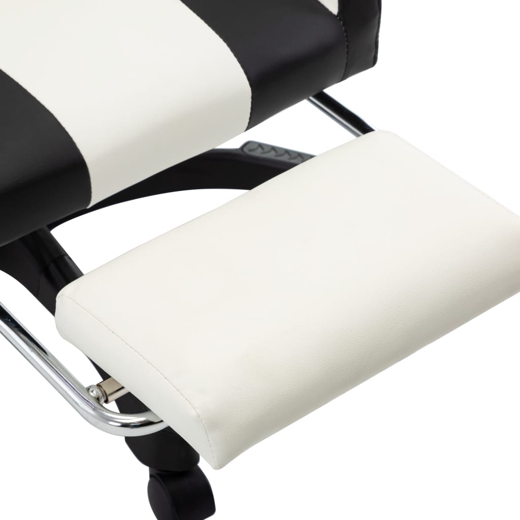 vidaXL Cadeira estilo corrida c/ apoio pés couro artif. preto/branco