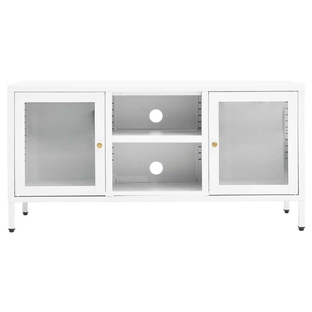 vidaXL Móvel de TV 105x35x52 cm aço e vidro branco