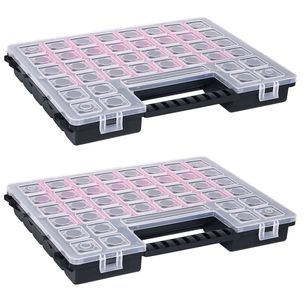 vidaXL Caixas com divisórias ajustáveis 2 pcs 385x283x50 mm plástico