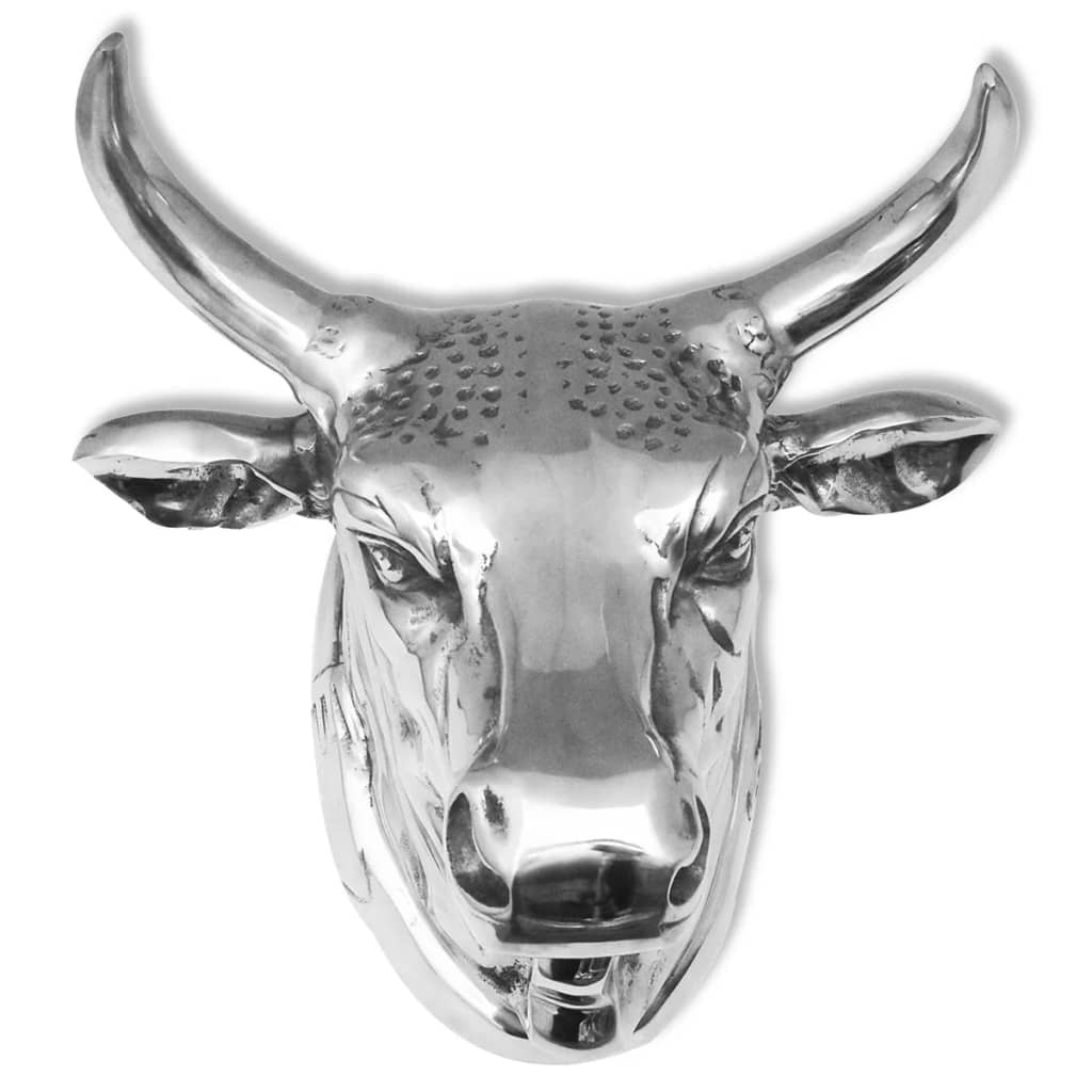 vidaXL Cabeça de vaca decorativa de parede alumínio prateado