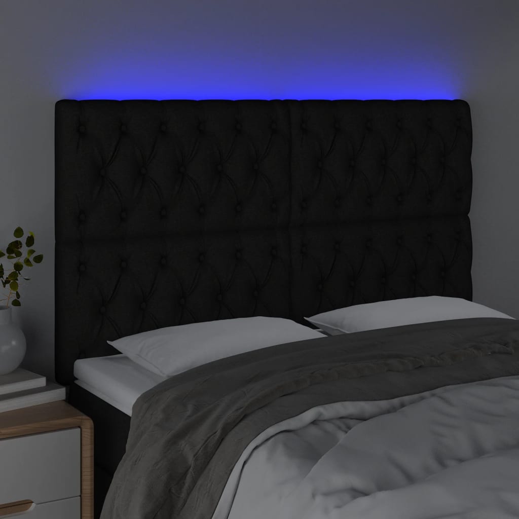 vidaXL Cabeceira de cama c/ luzes LED tecido 160x7x118/128 cm preto