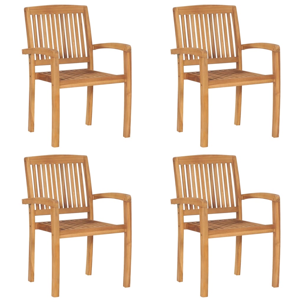vidaXL Cadeiras de jardim empiháveis 4 pcs madeira teca maciça
