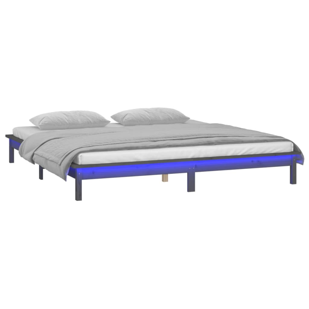 vidaXL Estrutura de cama c/ LED 140x190 cm madeira maciça cinzento
