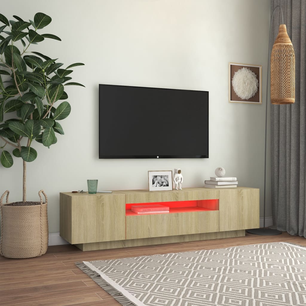 vidaXL Móvel de TV com luzes LED 160x35x40 cm carvalho sonoma