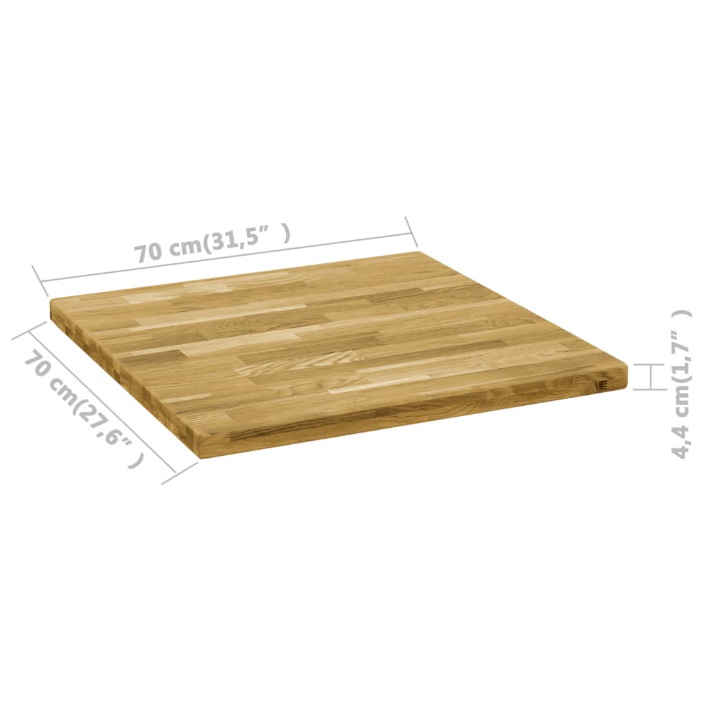 vidaXL Tampo de mesa madeira de carvalho maciça quadrado 44 mm 70x70cm