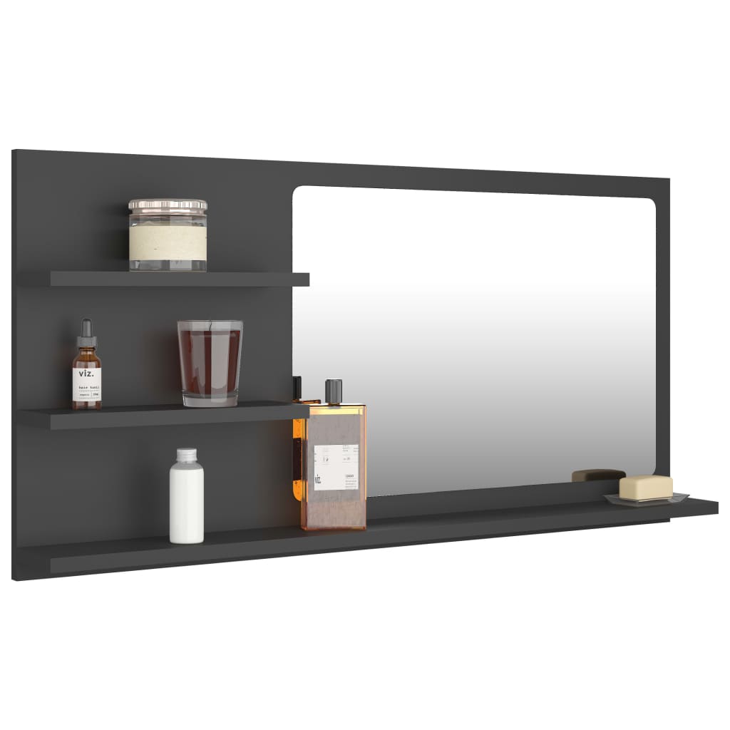 vidaXL Espelho de casa de banho 90x10,5x45 cm contraplacado cinzento
