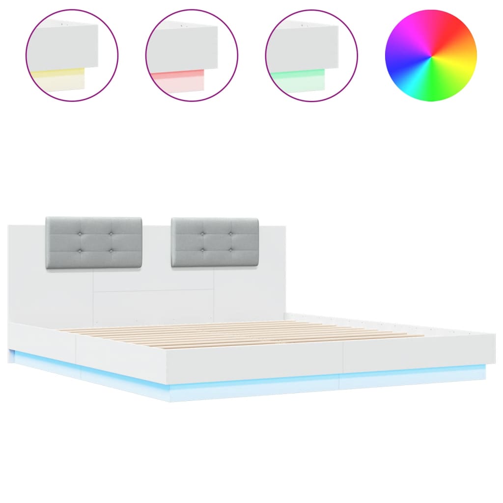 vidaXL Estrutura de cama com cabeceira e luzes LED 180x200 cm branco