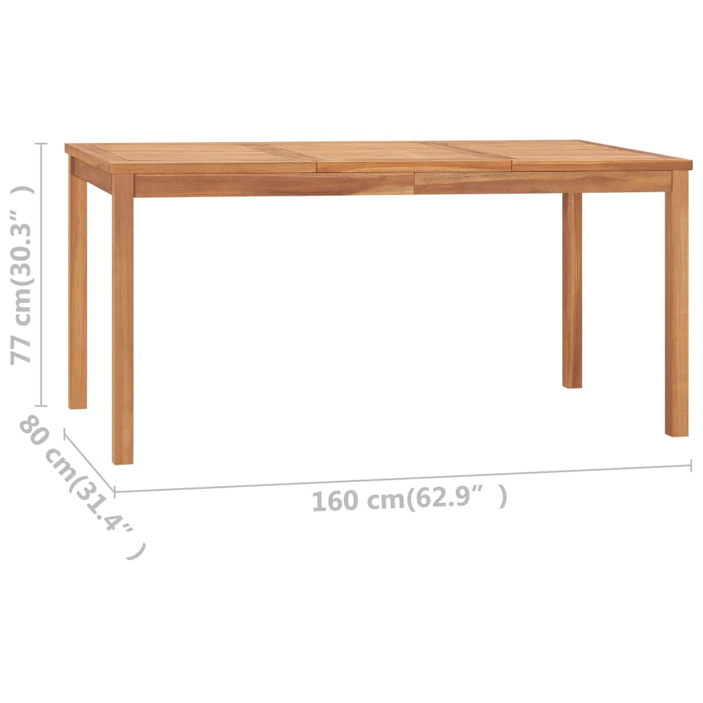 vidaXL Mesa de jantar p/ jardim 160x80x77 madeira de teca maciça