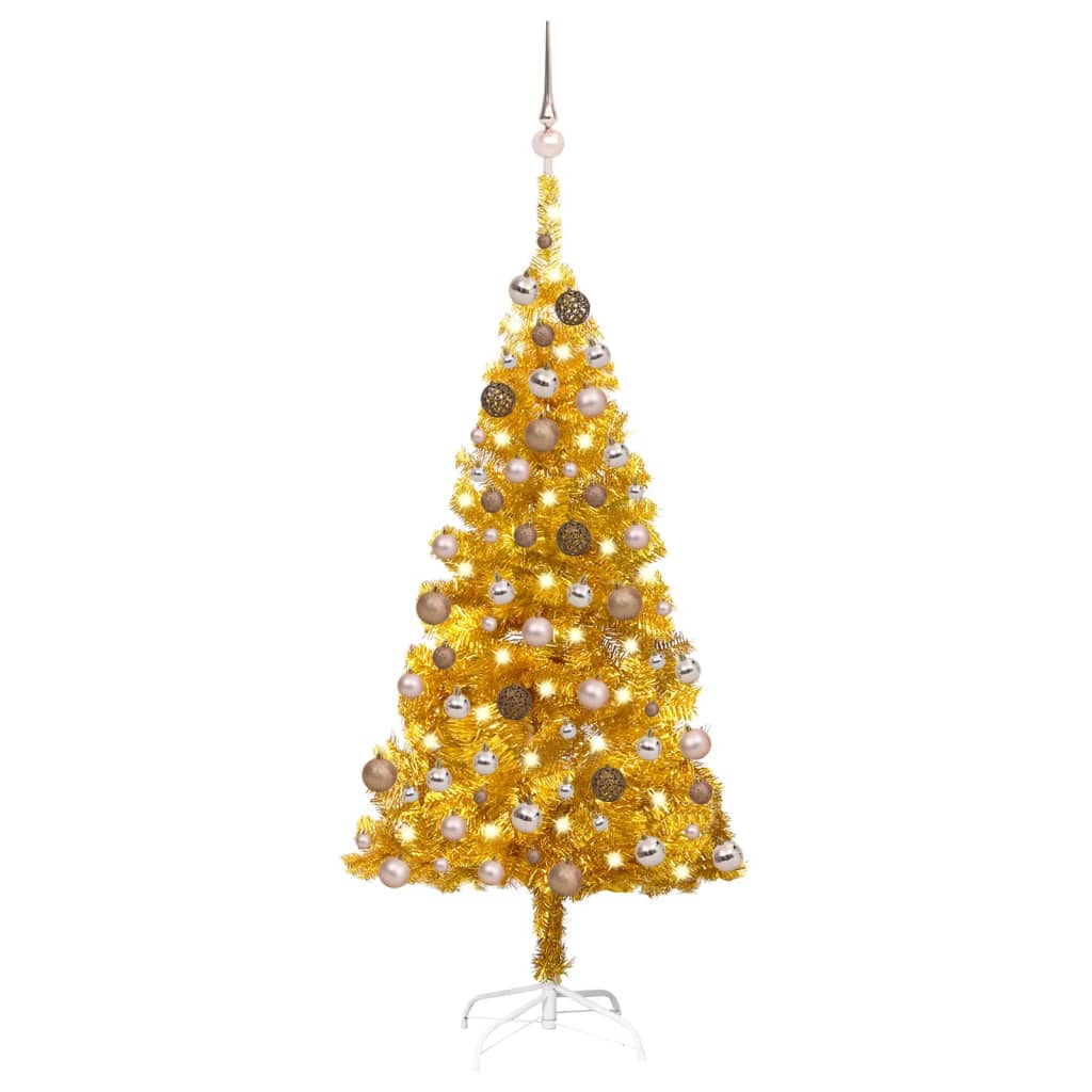 vidaXL Árvore Natal artificial pré-iluminada c/bolas 150cm PET dourado