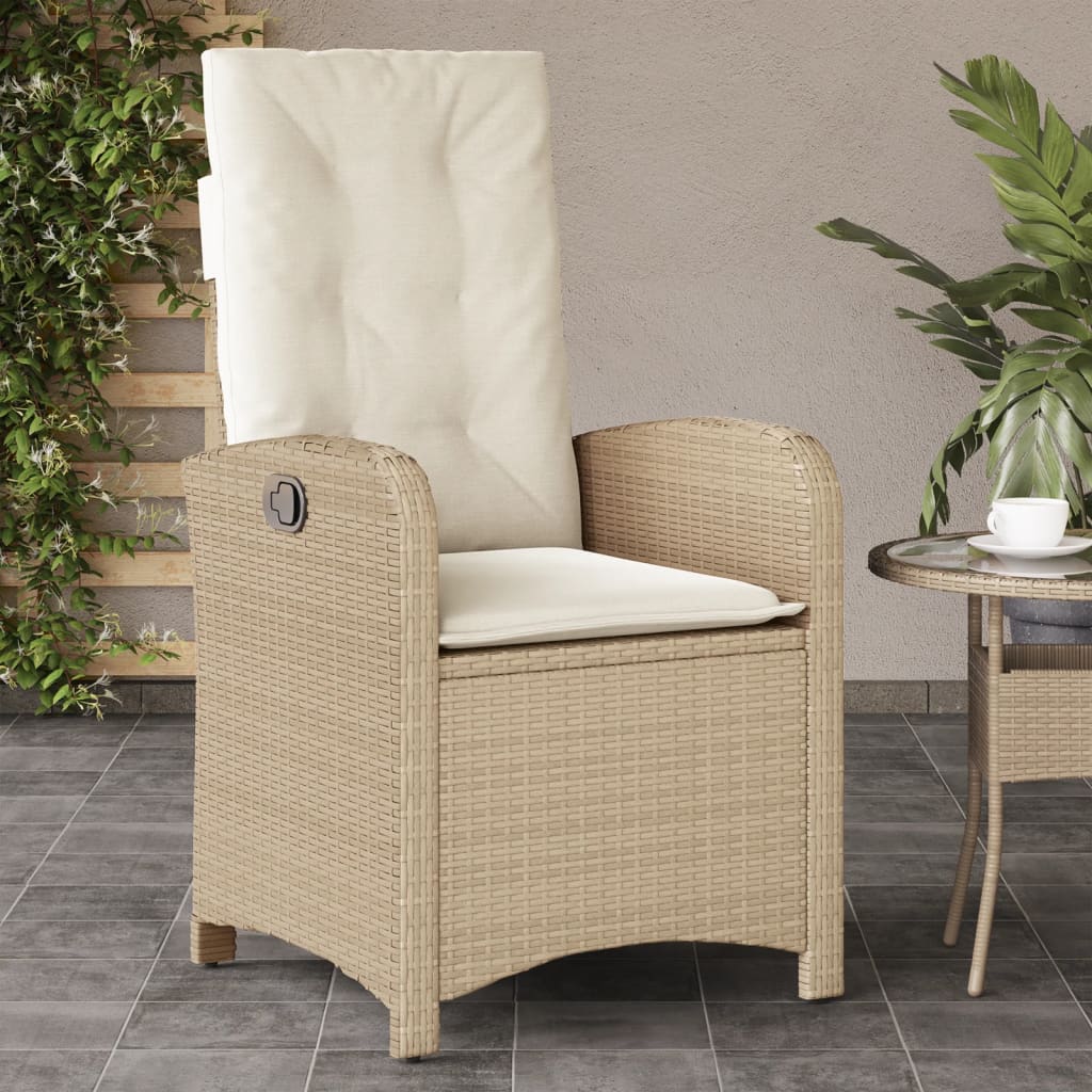 vidaXL Cadeira de jardim reclinável com almofadões vime PE bege