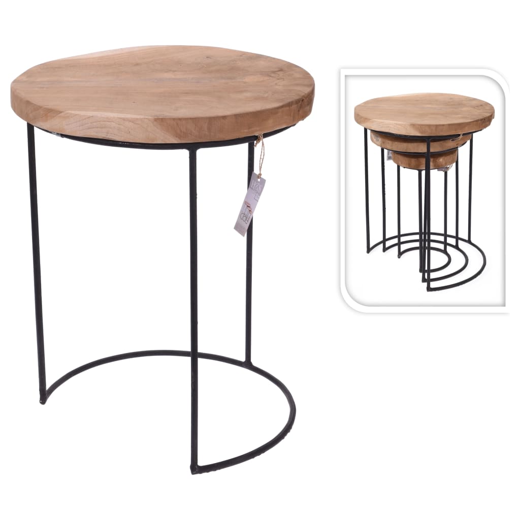 H&S Collection Conjunto de mesas de apoio 3 pcs madeira de teca e metal