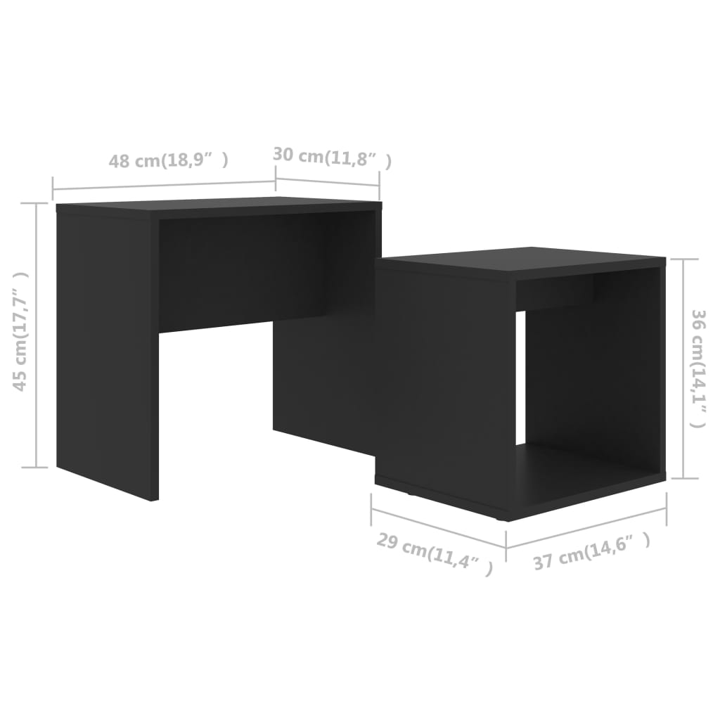 vidaXL Conjunto mesas de centro 48x30x45 cm contraplacado preto