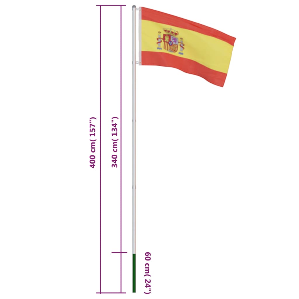 vidaXL Bandeira da Espanha com mastro de alumínio 4 m