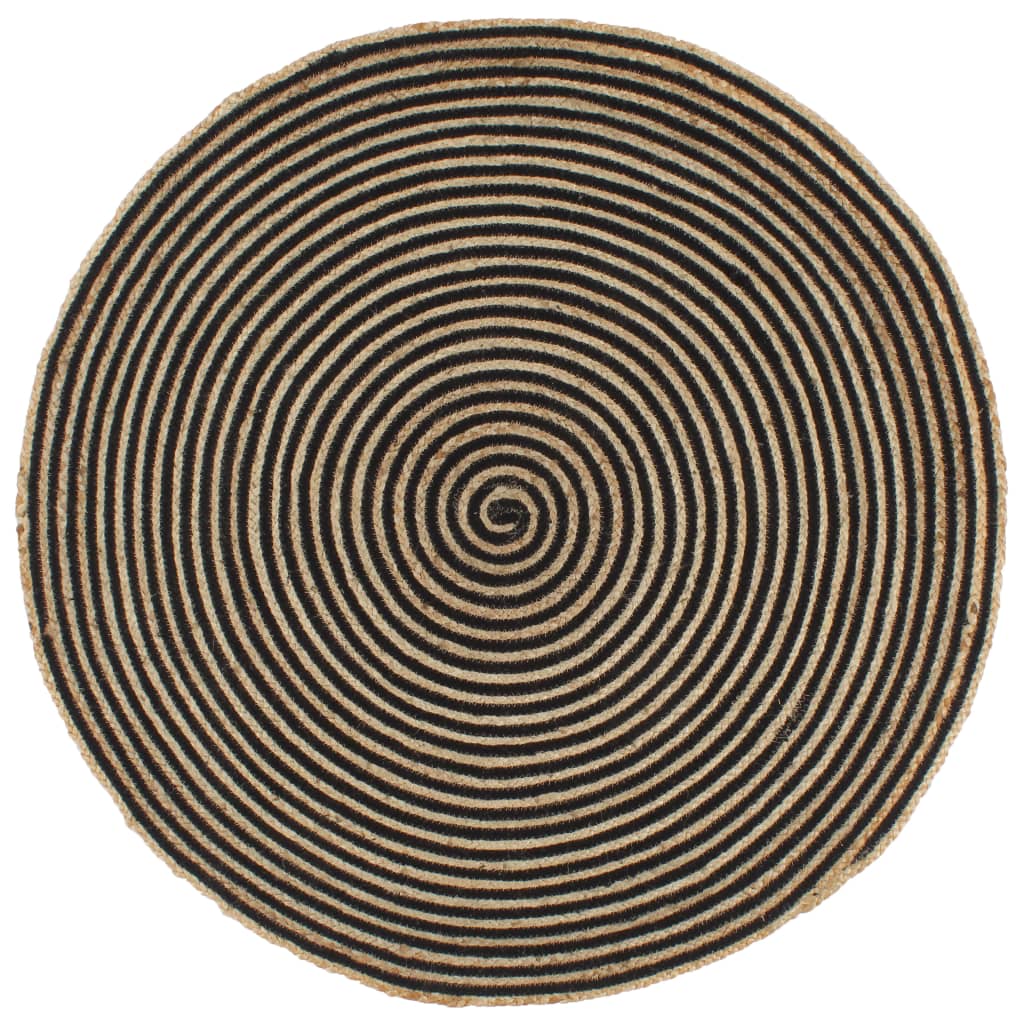 vidaXL Tapete artesanal em juta com design em espiral preto 90 cm
