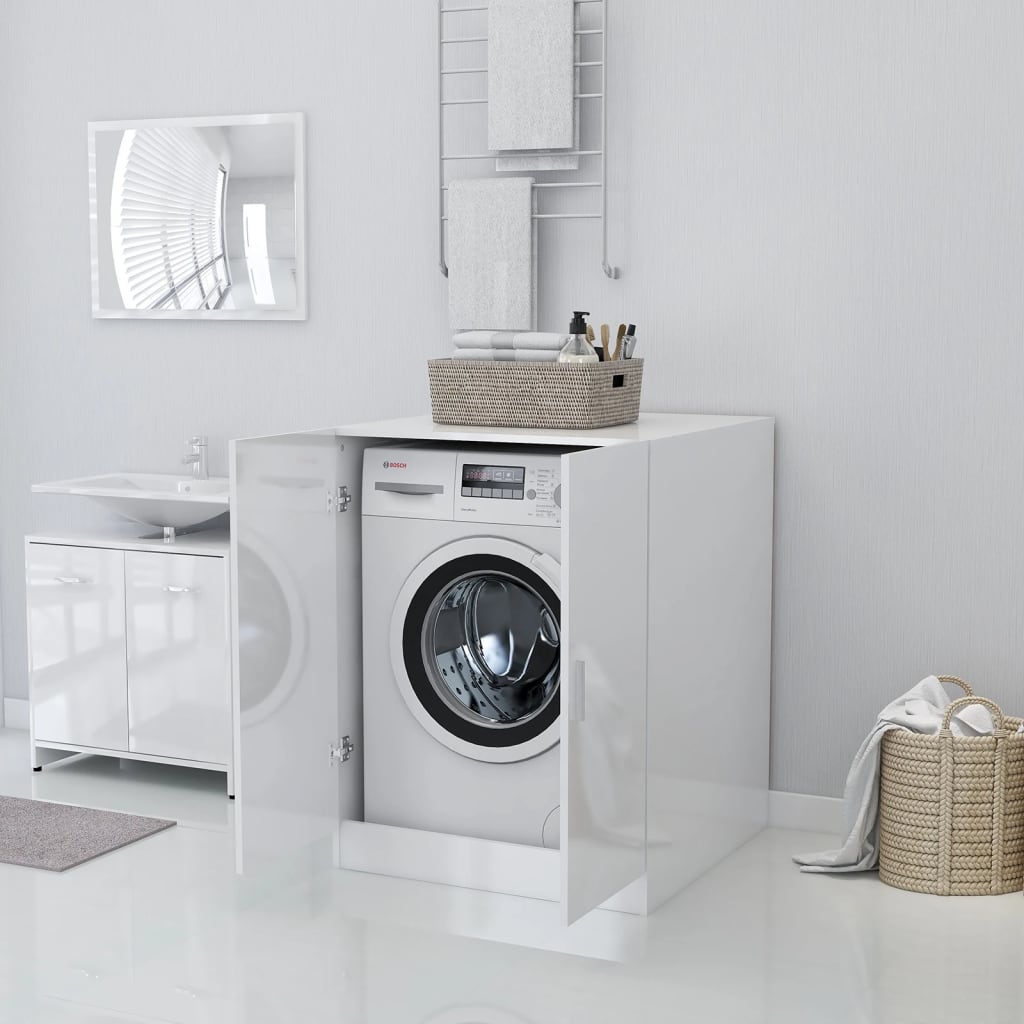 vidaXL Armário para máquina de lavar roupa branco brilhante