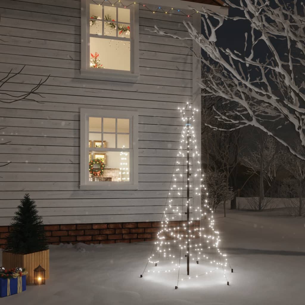 vidaXL Árvore de Natal com espigão 200 luzes LED 180 cm branco frio
