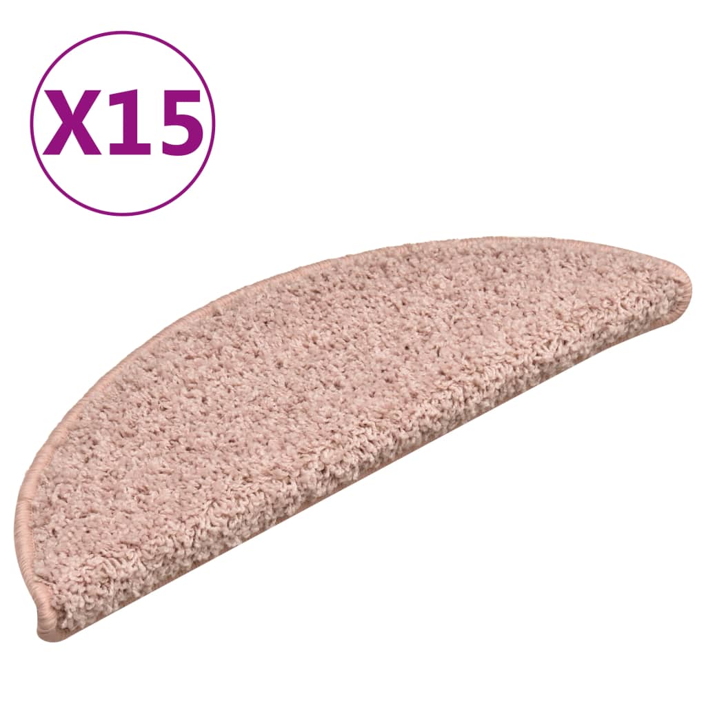 vidaXL Tapete/carpete para degraus 15 pcs 56x17x3 cm rosa claro