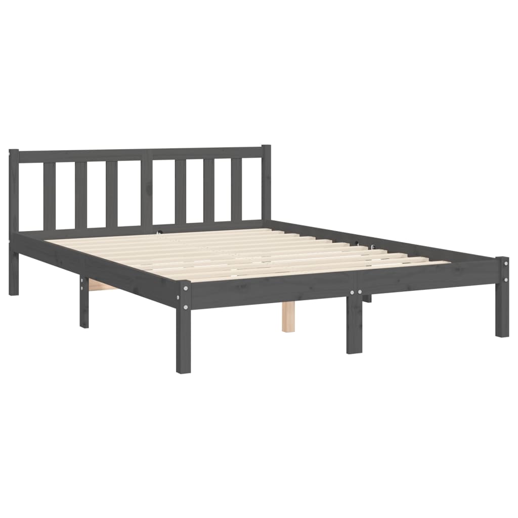 vidaXL Estrutura de cama de casal com cabeceira madeira maciça cinza